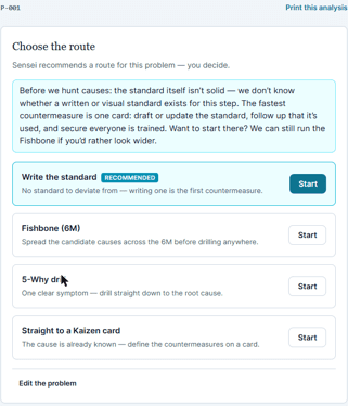 Figure 9.3 — Sensei reads what you defined and recommends the route — you decide.